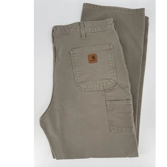 Carhartt Pants Mens 40x34 Beige Tan Cotton Canvas Carpenter Workwear B11 DES - Picture 1 of 10